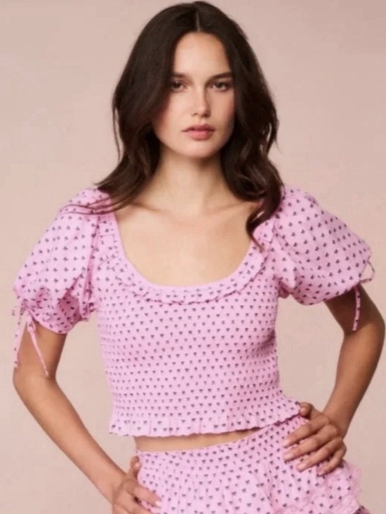 LoveShackFancy Tops - LoveShackFancy Molly Smocked Top in Classic Pink.Key DetailsDesign Pink Size XL